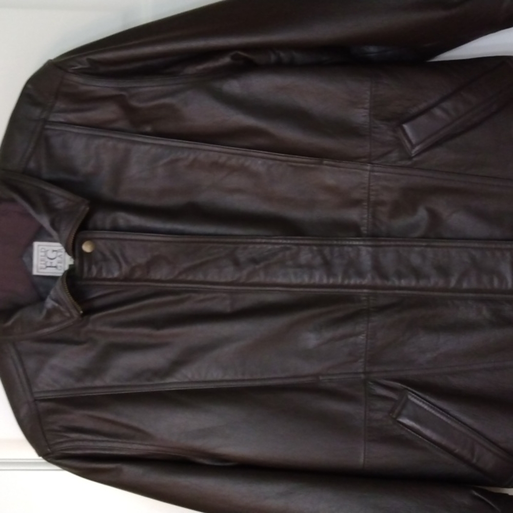 Fg Field Gear Vintage Dark Brown Leather Coat Euc Gem